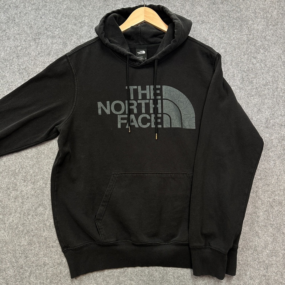The North Face Hoodie Mens M Black Pullover Logo‎ Fleece Sweatshirt